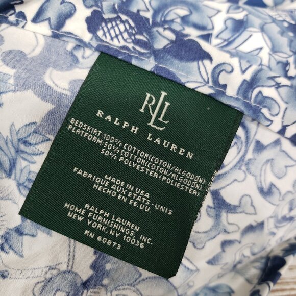 Ralph Lauren Twin Tamarind Bird Porcelain Blue White Floral Bed skirt Ruffle - Picture 2 of 5